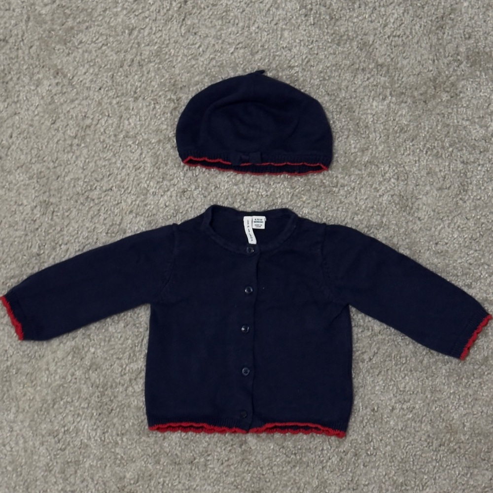 Janie and Jack Cute Parisian style Navy cardigan and beret set